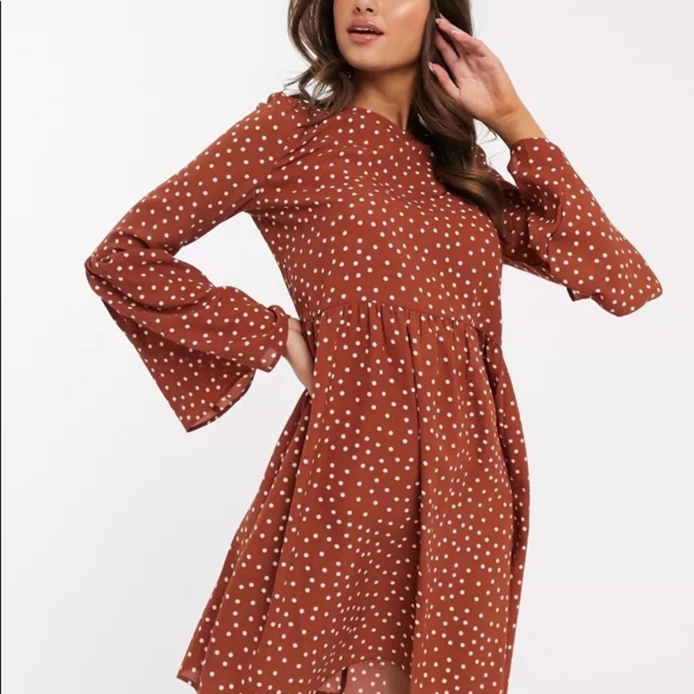ASPS Design Fluted Sleeve Smock Mini Dress in Spot